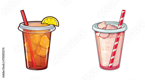 Cartoon drinking from a plastic straw. Vector illustration