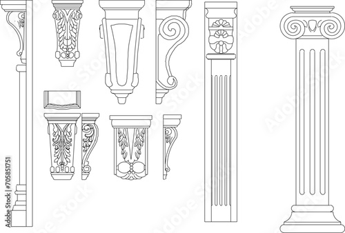 Vector sketch illustration of classical vintage roman greek column pillar architectural design