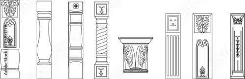 Vector sketch illustration of classical vintage roman greek column pillar architectural design