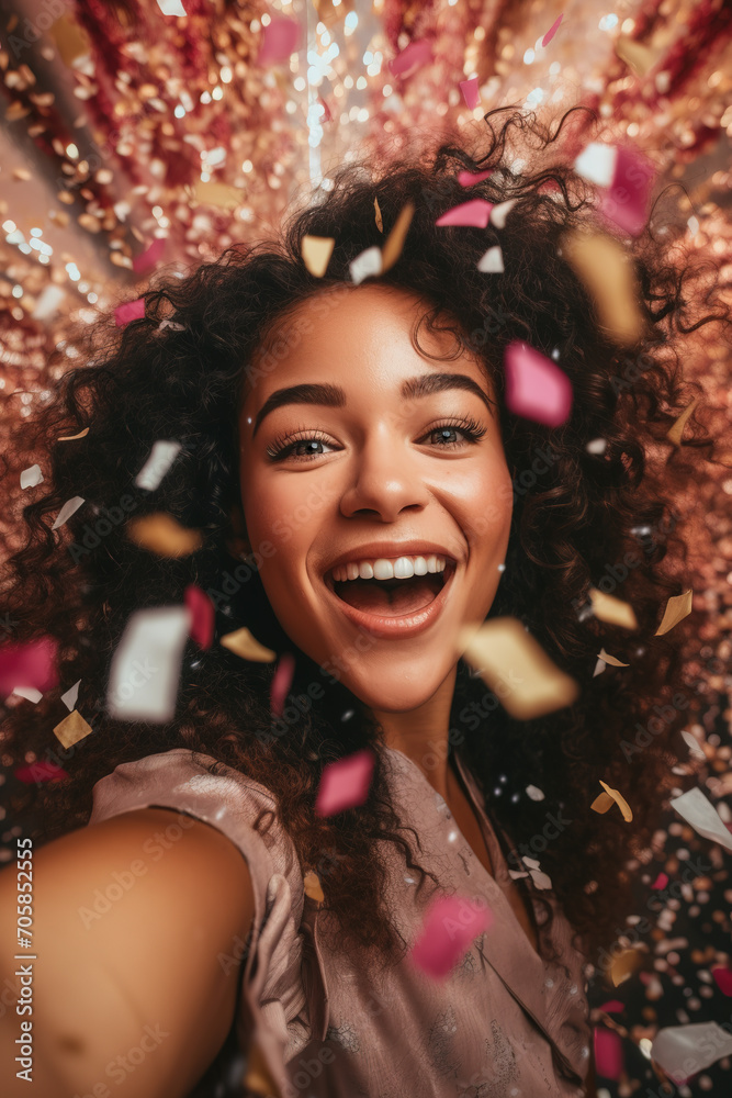 Party Radiance: Capturing the Euphoria as Confetti Adorns a Girl's Celebration Party Radiance: Capturing the Euphoria as Confetti Adorns a Girl's Celebration
