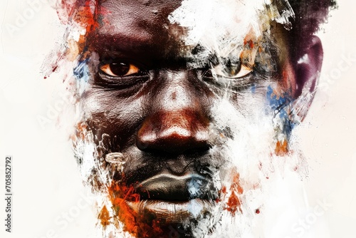 Artistic portrait of an African man, painterly style, white background photo