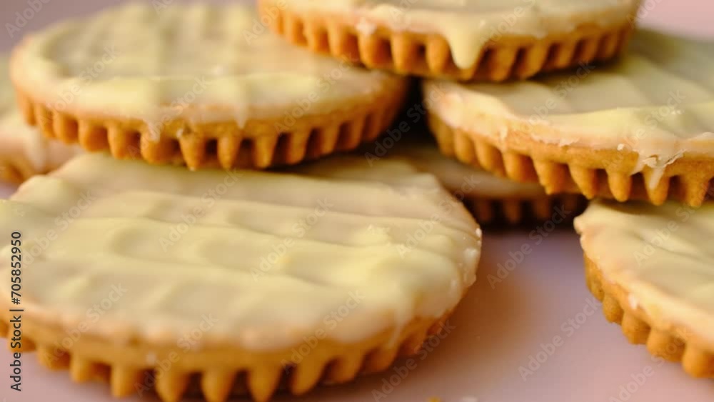 white chocolate biscuits in macro shot