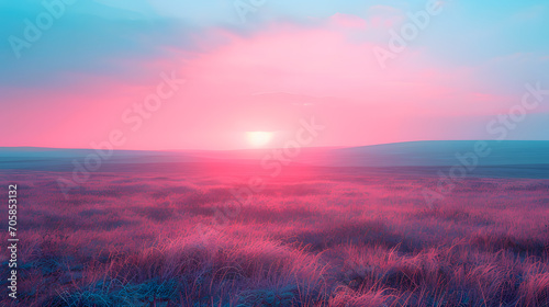 A vast plain, with surreal neon-colored grass and a pastel gradient sky, during a mystical afternoon, aligning with the Psychic Waves theme of mainstream storytelling style
