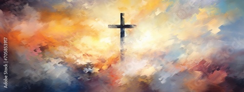 Vibrant Expression of Faith: A Digital Artistic Rendition of the Cross at Sunset - Generative AI © Gelpi