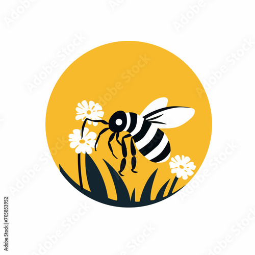 Bee collecting pollen, beautiful nature background. Spring, summer, nature concept. Modern vector illustration.