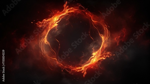 Circle of Fire flame with movment on black background  Beautiful yellow  orange and red and red blaze fire flame texture style    generative ai