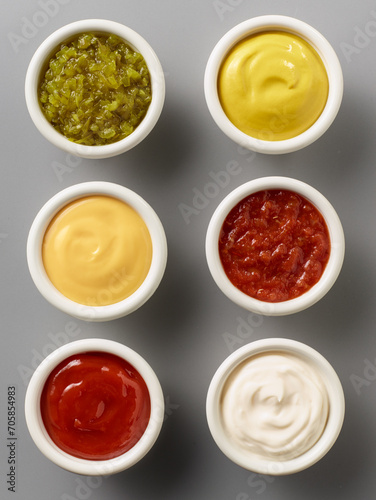 Condiments in White Ramekins