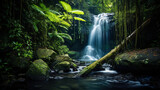 A majestic waterfall in a tropical rainforest a hidden natural wonder.