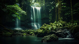 A majestic waterfall in a tropical rainforest a hidden natural wonder.
