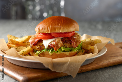 Grilled Chicken Bacon and Swiss Sandwich with Fries