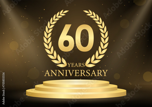 60 Years or Sixty Years Anniversary Logo. Anniversary Celebration Logo for Wedding, Birthday Party or Celebration. Vector Illustration.