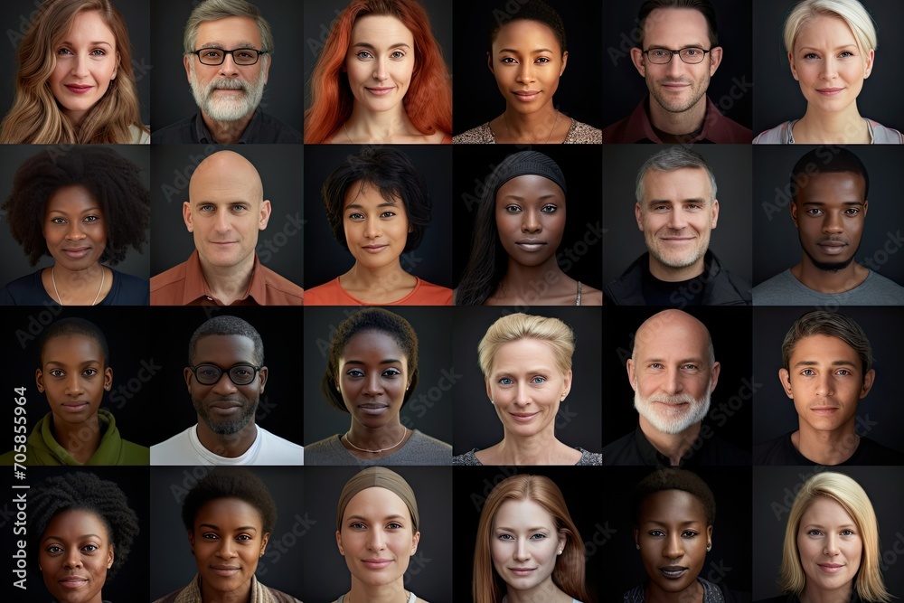 Grid image of diverse group of people of different ages and genders and ethnicities Grid image of diverse group of people of different ages and genders and ethnicities