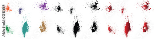 Grunge brush stroke realistic set of wheat, orange, red, black, green, purple color blood splatter illustration