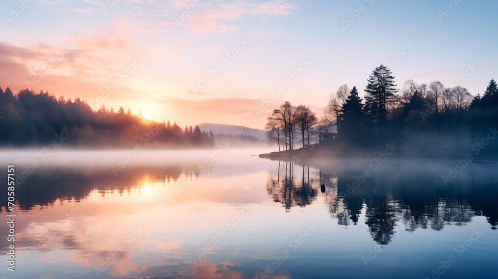 A peaceful sunrise over a calm lake symbolizing new beginnings in mental health.