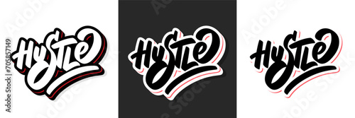 Hustle. Vector handwritten lettering stickers set.