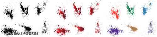 Illustration halloween bloody splatter spot and bleeding orange, purple, red, wheat, black, green color paint brush stroke set