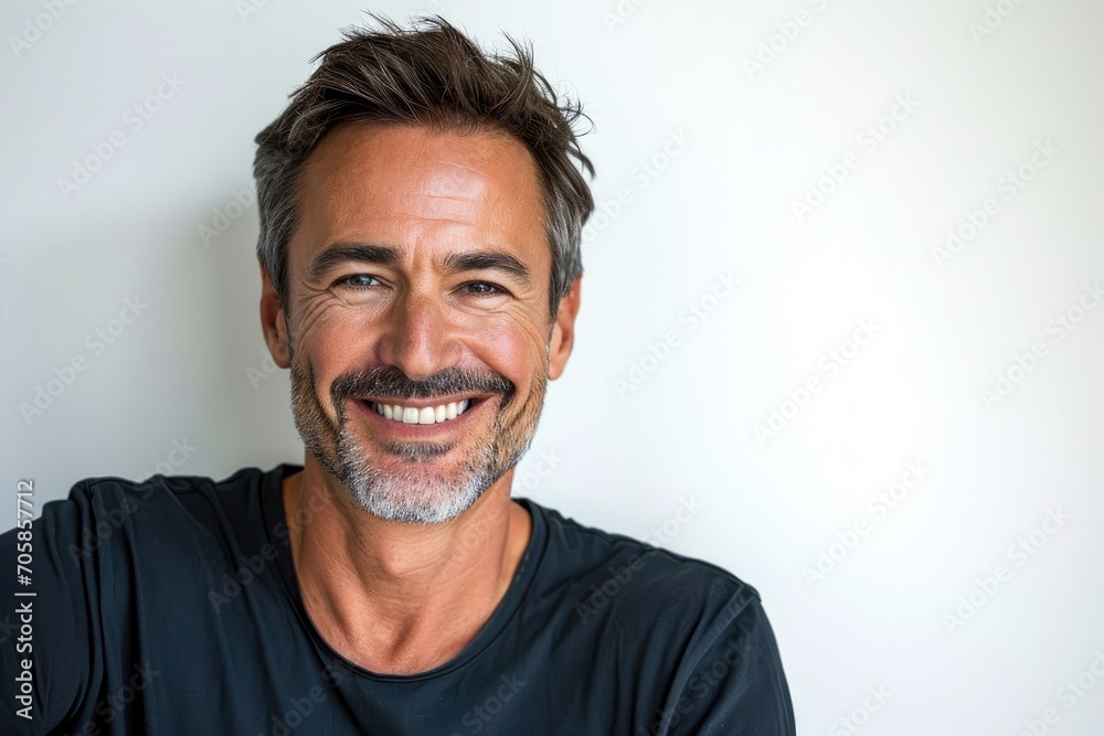 Heartwarming portrait of an American man with a gentle smile, white background Heartwarming portrait of an American man with a gentle smile, white background