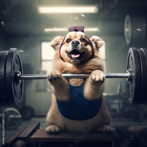 Dog lifting some weights.