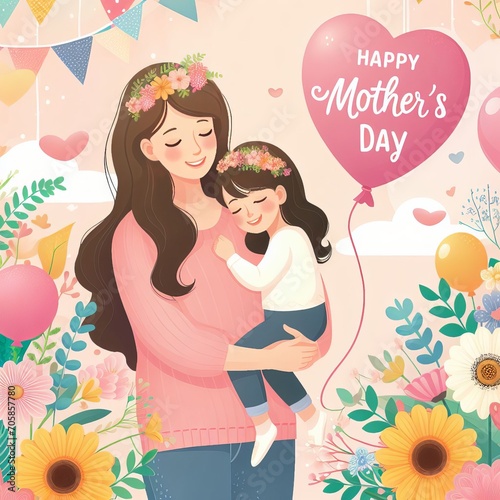 Happy mother's day illustration background social media design, Generative Ai