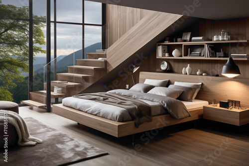 Experience the simplicity and elegance of a modern bedroom with Scandinavian style interior design. 