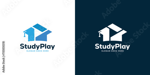 Creative Study Play Logo. Graduation Hat and Play Button with Modern Style. Multimedia Academy Logo Icon Symbol Vector Design Template.