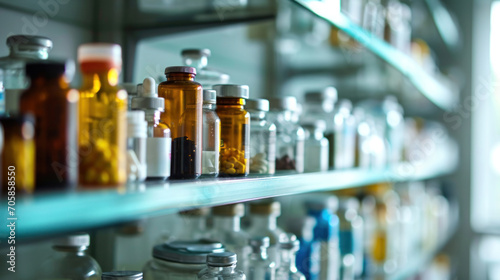 Variety of medicine bottles lined up showcasing healthcare and pharmaceuticals.