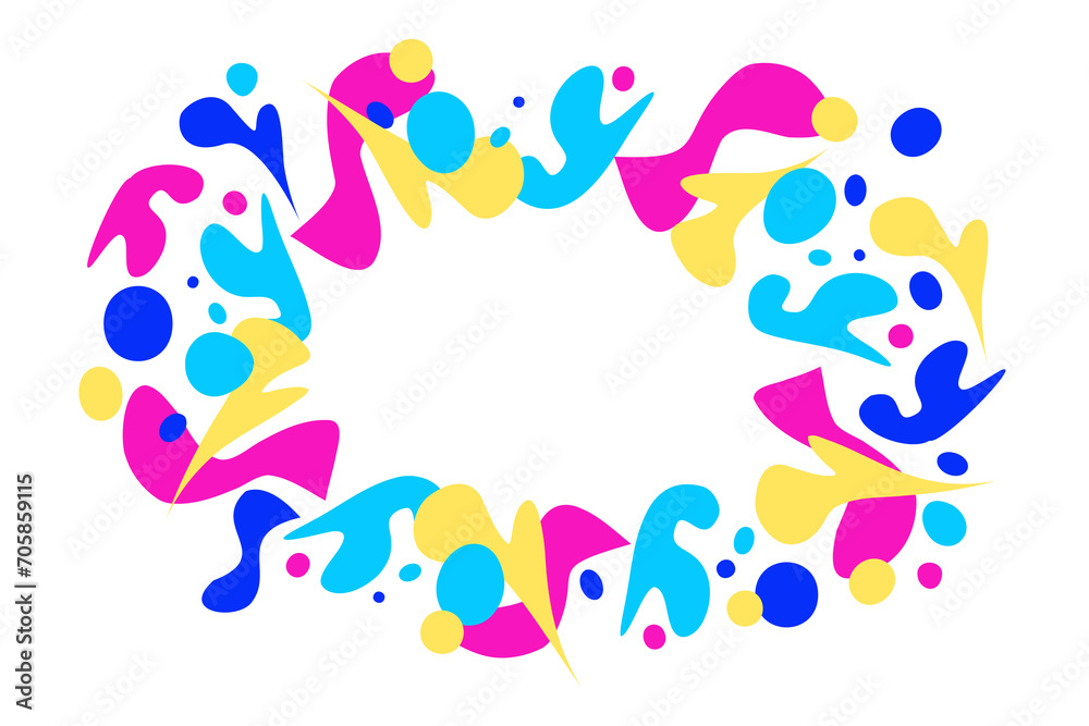 Oval frame of bright abstract shapes. Vector pattern with copy space Oval frame of bright abstract shapes. Vector pattern with copy space
