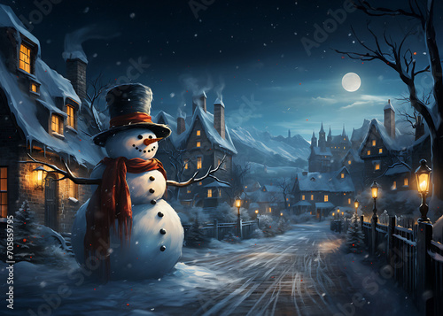 Snowmen background for the New Year and Christmas holiday.