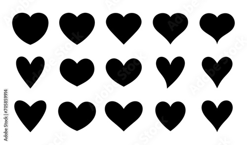 Set of hearts in black color, Black heart icons set vector, Set of 15 hearts of different shapes for web. Heart collection. Vector Art