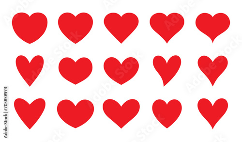 Set of hearts in red color, Red heart icons set vector, Set of 15 hearts of different shapes for web. Heart collection. Vector Art