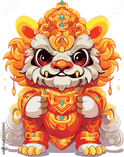 charming cartoon lion dance design embodying luck and prosperity for lunar new year festivities - ideal for children s books  decorations  and creative projects