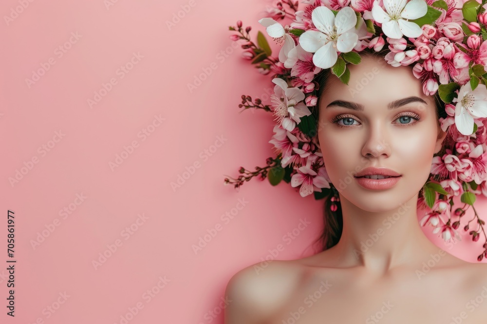 beautiful young woman - spring sale banner with copyspace