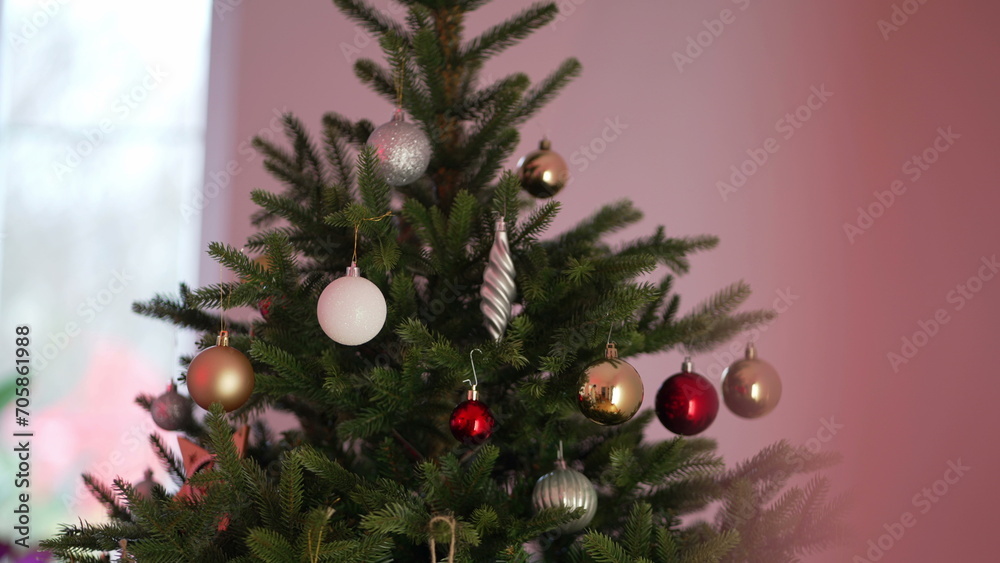 Christmas tree decorated during december holidays, celebrating tradition