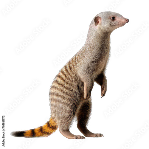 Banded Mongoose sideview. Savanna Animal. Portrait of a banded mongoose isolated on transparent background