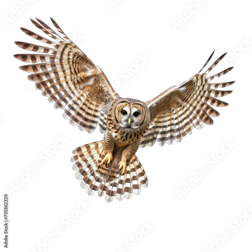 Barred Owl are flying bird of prey at night isolated on transparent background
