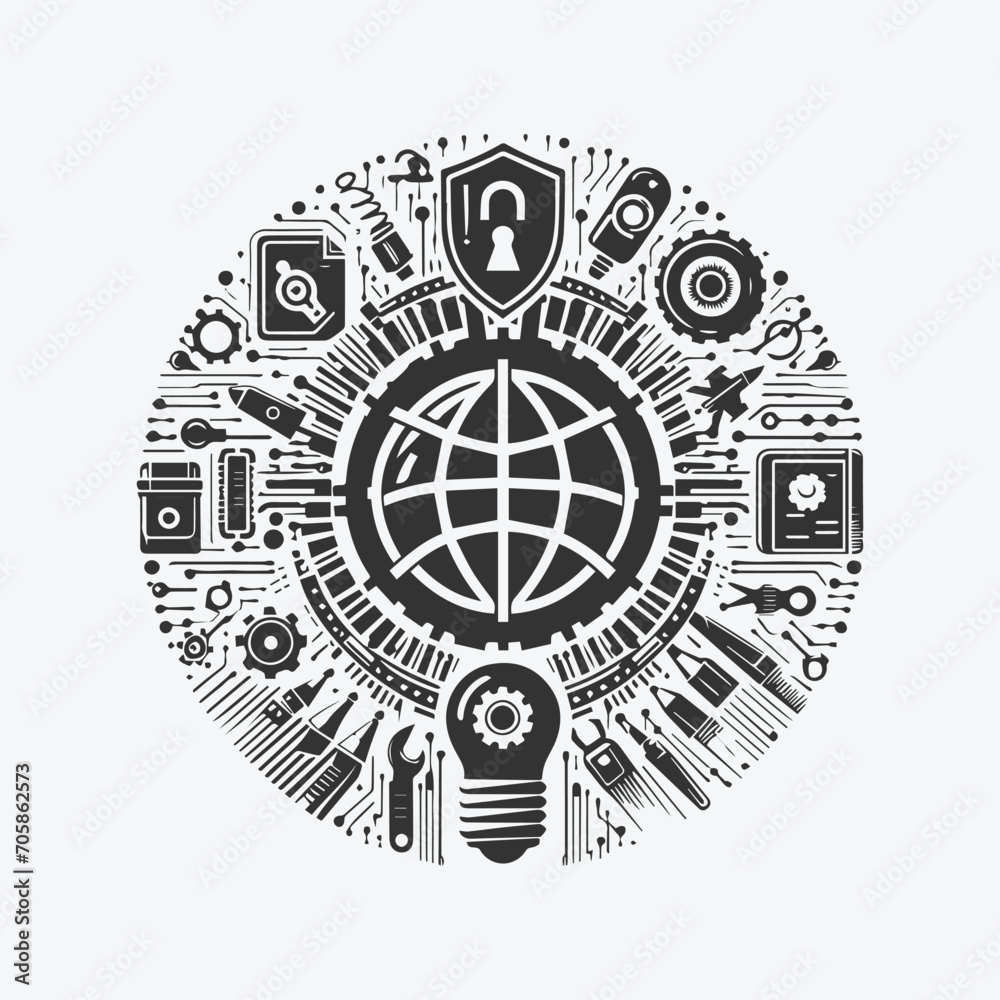 Cyber Security Vector line icon black or white logo, Protection Sign, Shield Protect logo designs Cyber Security Vector line icon black or white logo, Protection Sign, Shield Protect logo designs
