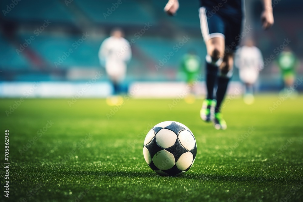 
Dynamic soccer match in progress, focused on the players' feet and the ball