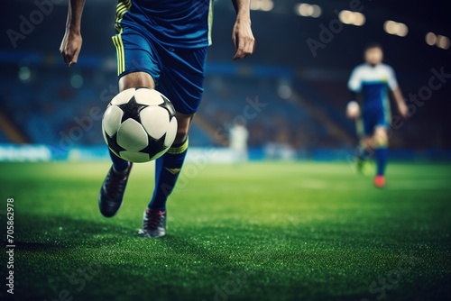  Dynamic soccer match in progress, focused on the players' feet and the ball © Daniel Jędzura
