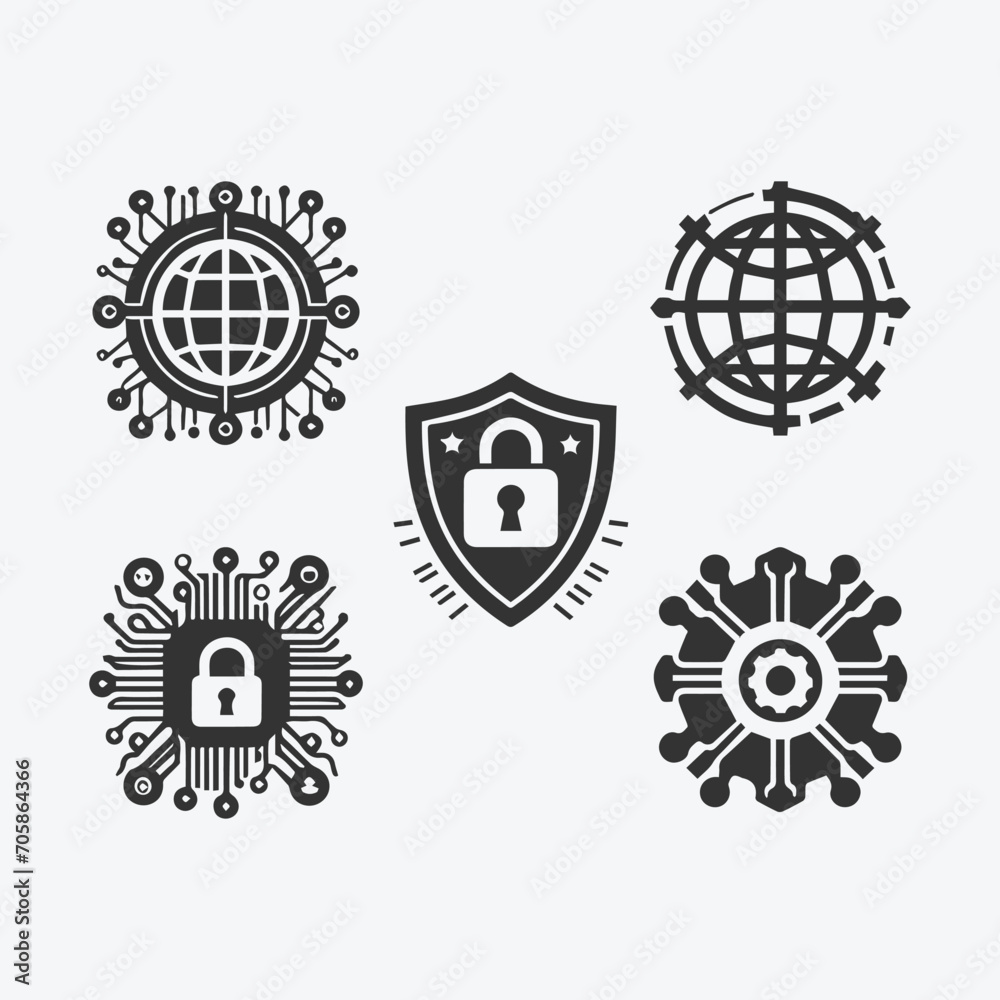 Cyber Security Vector line icon black  or white  logo, Protection Sign, Shield Protect logo designs