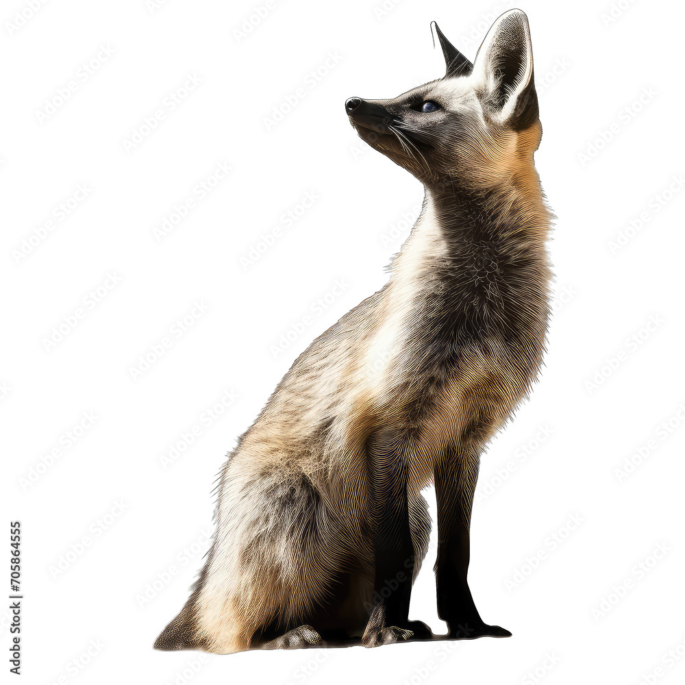 Bat-Eared Fox standing sideview, a type of fox, a wild predator isolated on transparent background