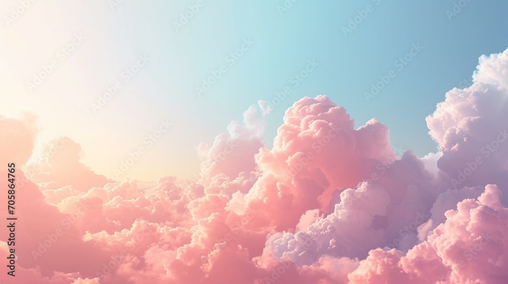 Soft and dreamy cotton ball clouds against a gradient sky, evoking a sense of tranquility and serenity for the designer's banner work. [Cotton cloud dreams]