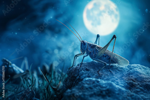 Crickets in moonlight, an atmospheric scene capturing crickets in their nocturnal activities.