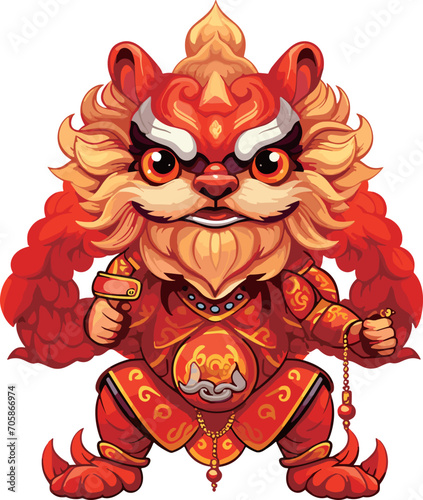 charming cartoon of chinese new year lion - perfect for school projects, festive banners, and creative artwork during spring festival celebrations
