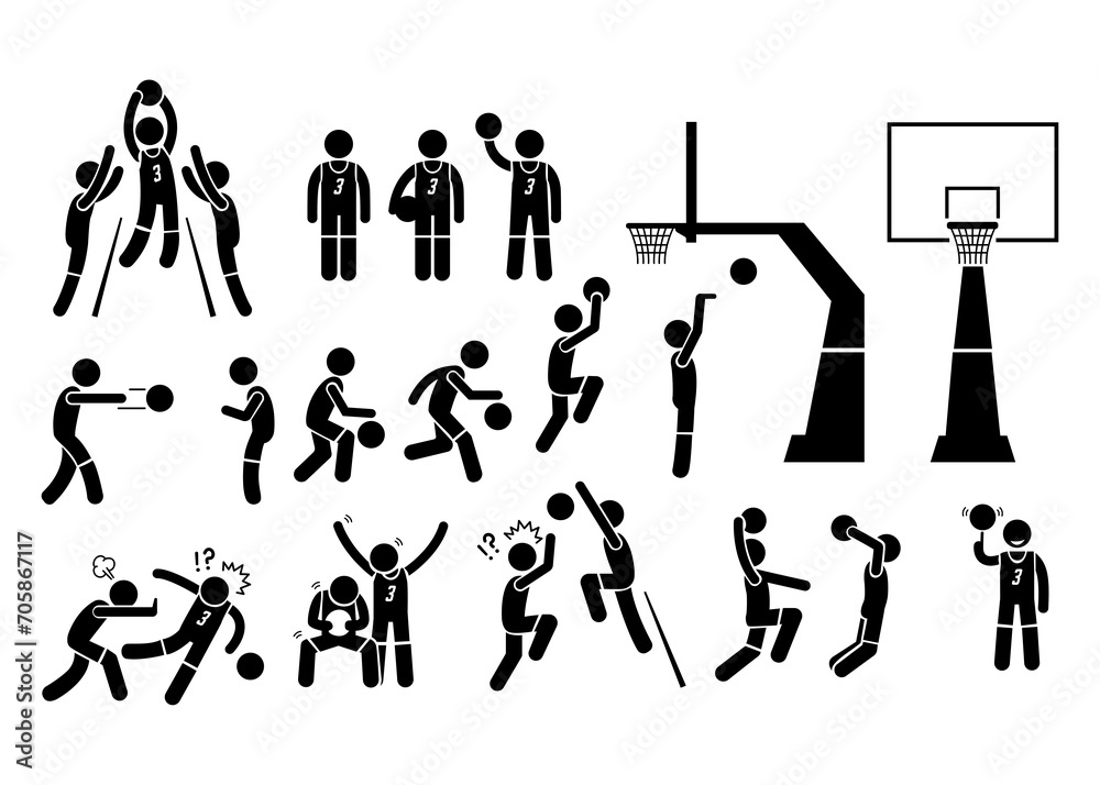 basketball players. player poses. stickman going to score illustration basketball players. player poses. stickman going to score illustration