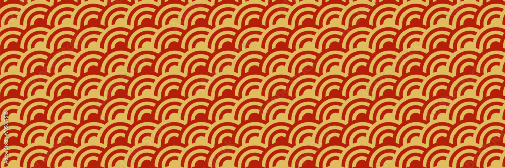 Asian seamless pattern in oriental geometric style. Chinese Lunar New Year decoration. Red and golden abstract Asian vector creative motif. For background, wallpaper, design Asian seamless pattern in oriental geometric style. Chinese Lunar New Year decoration. Red and golden abstract Asian vector creative motif. For background, wallpaper, design
