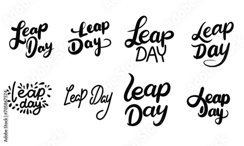 Collection of Leap Day inscriptions. Handwriting black text banners sets Leap Day concept. Hand drawn vector art.