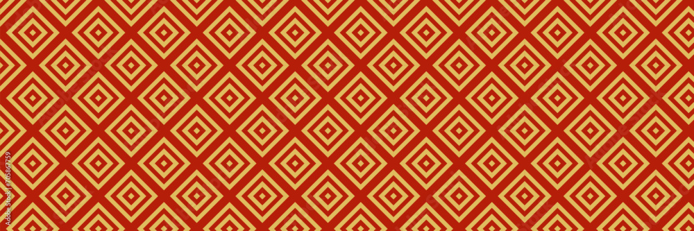 Asian seamless pattern in oriental geometric style. Chinese Lunar New Year decoration. Red and golden abstract Asian vector creative motif. For background, wallpaper, design
