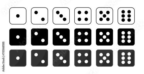 Set of dice for board games in black and white color.