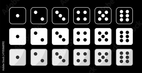 Set of dice for board games in black and white color. photo