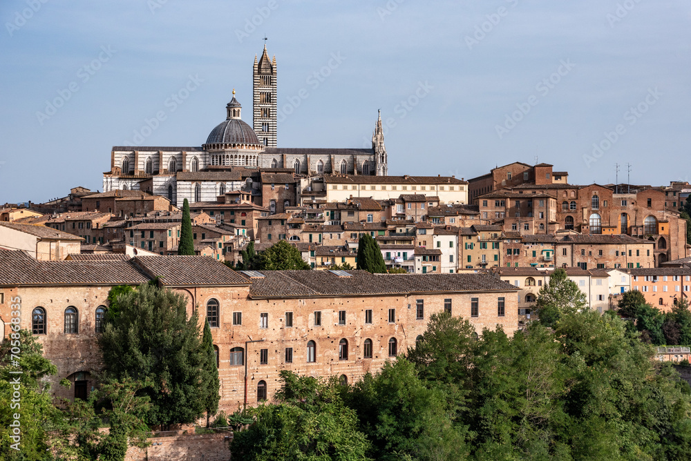 Panoramic view of the historic city of Siena and its cathedral